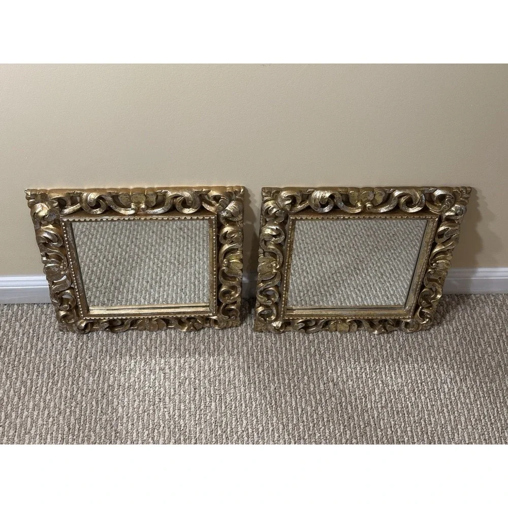 2 Vintage Hollywood Regency Style Gold Mirrors Set of 2 Elegant Wall Decor